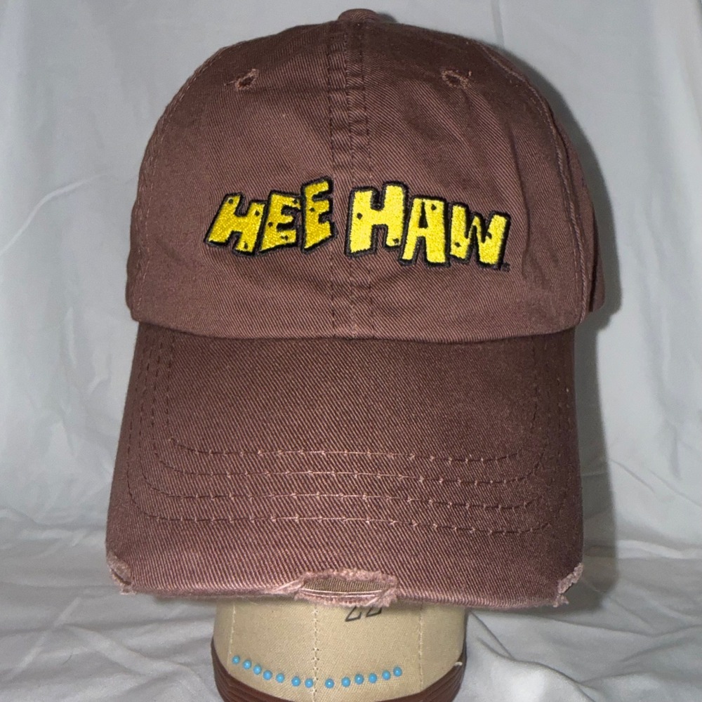 Hee Haw Hat Brown Distressed Embroidered Logo Country TV Show Adjustable Cap